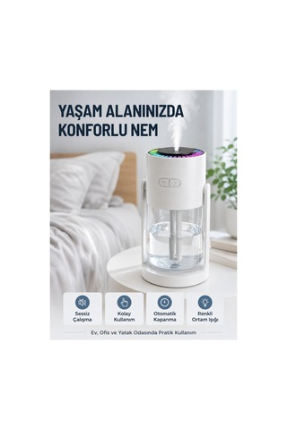 Taşınabilir Ha Nemlendirici Led Işıklı Şeffaf Hazneli Ev Ofis Yatak Odası Nemlendirme