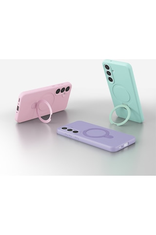 Samsung Uyumlu Galaxy S25 Kılıf Soft Tasarım Magsafe Halka Stand İçi Kadife Kapak