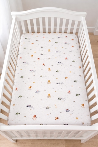Pamuklu Penye 70x140 Lastikli Bebek Çarşafı Lastikli Beşik Çarşafı Bebek Çarşafı Deniz Canlıları