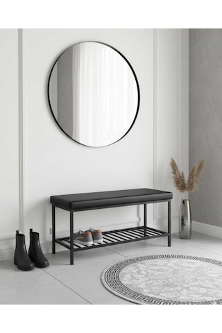 Özcan Metal Deri Kumaş Metal Ayaklı Raflı Bench Puf Bank Antre Mutfak Salon Yatak Odası Puf Bank 105 40 Metalik