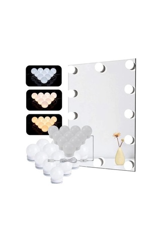 Ollevra Nostalji Hollywood Tarzı 10lu Usb Beyaz Led Işıklı Lamba - Makyaj Masası Aynası İçin