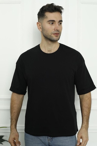 Tom John Nicoletta Erkek T-shirt Siyah Beyaz Oval Kesim 2 Li Set Mıxcolor