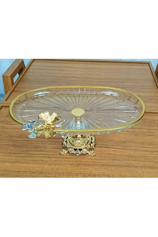 Alfafe Home Lüx Hediyelik Metal Ayaklı Gold Oval Kelebekli Sunumluk Kurabiyelik - Yeni Serisi Beyaz