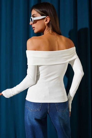 Biçomi Madonna Yaka Düğmeli Bluz Beyaz T4329 Beyaz