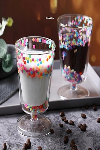 2'li Çift Cidarlı Yıldızlı Ayaklı Retro Stil Bardak Magnolya Sunum Kasesi Ve Kahve Bardağı 350 Ml S Yıldızlı