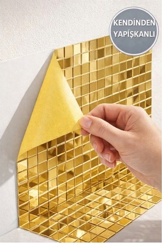 Mucit Home Gold Cam Mozaik Sehpa Paneli Fayans Çıkartmaları El İşi Kare Cam Kendinden Yapışan