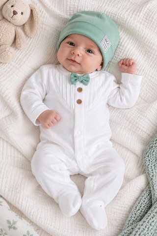 Babyhola Organik %100 Pamuk Kız Erkek Bebek Yenidoğan Tulum Zıbın Battaniye 8'li Set 0-3 Ay Hediyeli Mint Yeşil