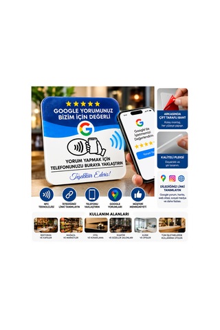 Nfc Google Yorum Ve Sosyal Medya Link Kartı Çift Taraflı Bantlı Pleksi Temassız Yorum Kartı