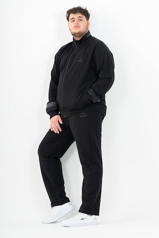 Maraton Sportswear Büyük Beden Erkek Dik Yaka Düz Paça Reglan Kol Basic Siyah-Siyah Eşofman Takımı 22392-Siyah-Siyah