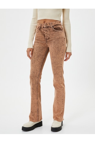 Koton Eskitilmiş Hafif İspanyol Paça Kot Pantolon Dar Kesim Standart Bel Pamuklu Cepli - Victoria Slim Jeans Kiremit 4wal40136mw 4WAL40136MW996 Kiremit