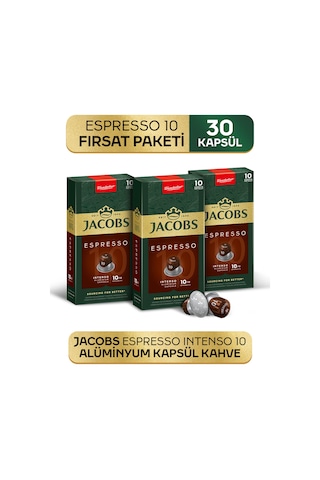 Jacobs Espresso 10 Intenso Nespresso Uyumlu Alüminyum Kapsül Kahve 3 x 10 Adet