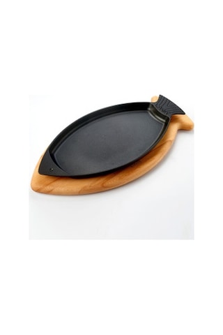 Lava Döküm Kayın Servis Ahşap Altlıklı Balık Tabağı 20x32 Cm.