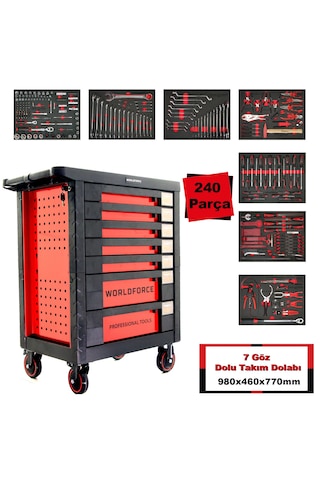 Worldforce 240 Parça Dolu Takım Dolabı 7 Çekmece Medium Paket