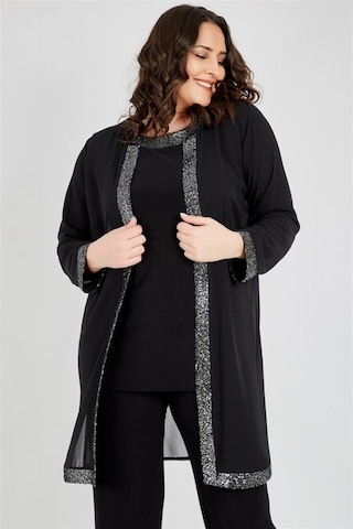Ladies First Ladıes Fırst Büyük Beden 3552 Siyah Gümüş Ceket+Bluz+Pantolon