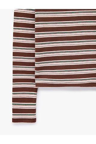 Koton Slim Fit Pamuklu Uzun Kollu Basic Çizgili Tişört Kahverengi Çizgili 7wal10271ık
