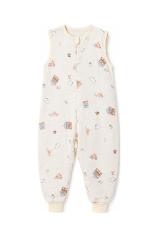 Babyhola Yazlık Müslin Çocuk Uyku Tulumu 1-8 Yaş Unisex Kısa Kollu %100 Pamuk 2703 Bej