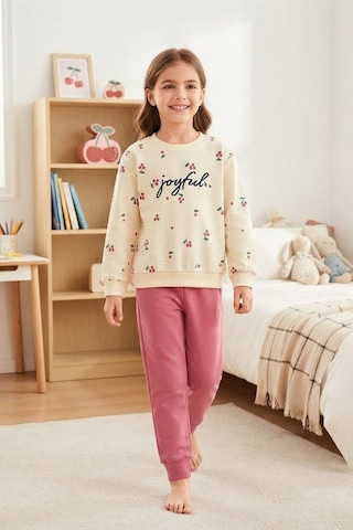Pina Kids Kız Çocuk Kirazlı Desenli Okul Günlük Eşofman Takımı Esf7034 Pembe