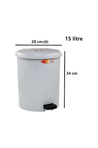 Omnipazar Sy-4231 Gri Pedallı Yuvarlak Çöp Kovası İç Kovalı 15 Litre Gri