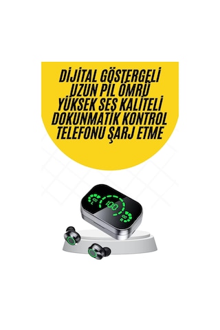 Kablosuz Bluetooth Kulaklık Çift Telefon Destekli Powerbankli Dijital Göstergeli Gri 07825677