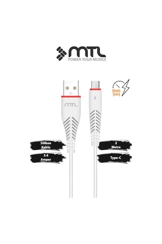 3.4a Usb To Type-c Silikon 2 Metre Hızlı Şarj Ve Veri Aktarım Kablosu Mt2022