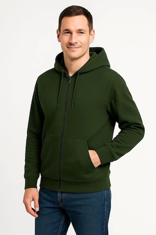 Cvs Giyim Erkek Üç İplik Kapüşonlu Tam Fermuarlı Kanguru Çepli Sweatshirt Hoodie - Haki Haki