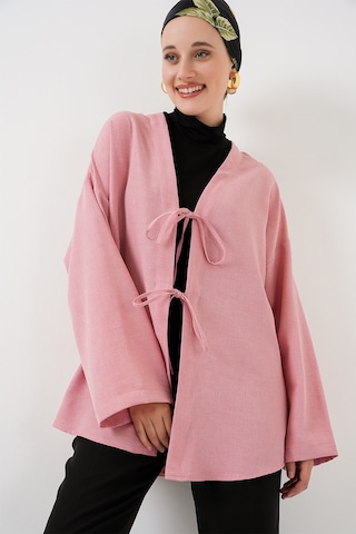 Bigdart Keten Tesettür Kimono 5968 - Pudra