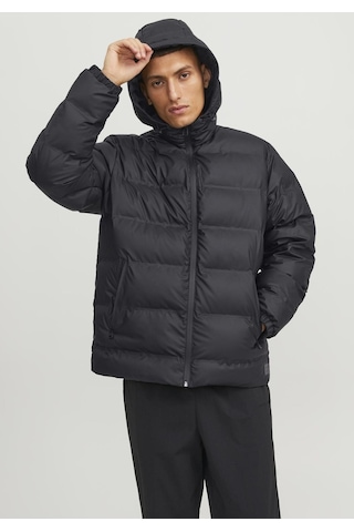 Jack & Jones Suya Ve Rüzgara Dayanıklı Kapüşonlu Puffer Mont - Elements 12239020 Black Siyah