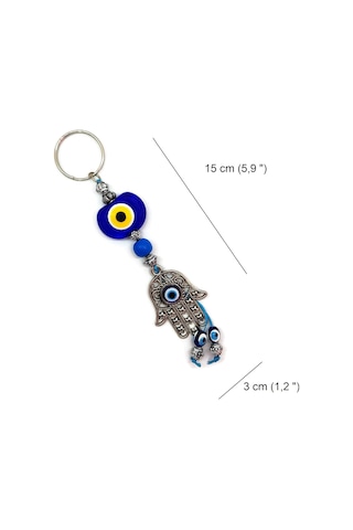 Plastik Nazar Boncuklu - Fatma Eli Hamsa Oto Süsü 16x4cm