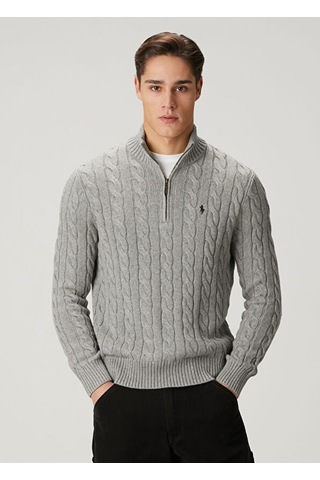 Polo Ralph Lauren Örme Kazak Erkek Yarım Fermuarlı Gri