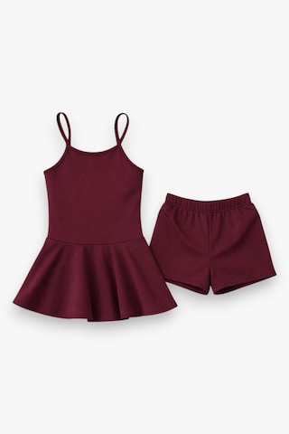 My Kids Wear Kız Çocuk Garson Mayo Elbiseli Şortlu 2 Li Takım 12417 Bordo