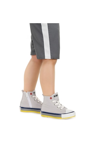Kiko Kids Tinna Bağcıklı Erkek Bebek Boğazlı Keten Spor Ayakkabı Gri