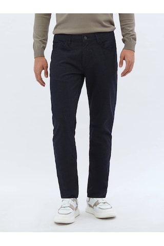 Lacivert Dokuma Slim Fit Casual Pamuk Karışımlı Pantolon Lacivert