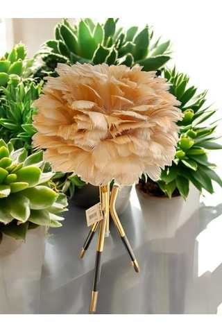 Tüylü Dekoratif Tripotlu 3'lü Ayaklı Abajur - Sarı Sarı