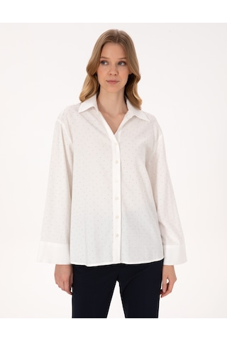 Pierre Cardin Kadın Beyaz Gömlek Desenli 50313639-vr013 Beyaz