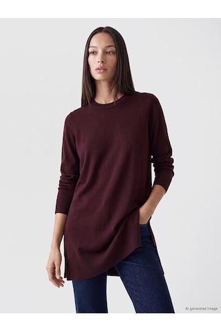 Lc Waikiki Lc Waıkıkı Bordo Bisiklet Yaka Kadın Triko Tunik