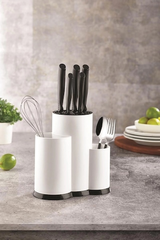 Tezgah Üstü Beyaz Kaşıklık & Bıçaklık & Kepçelik & Organizer Çok Renkli