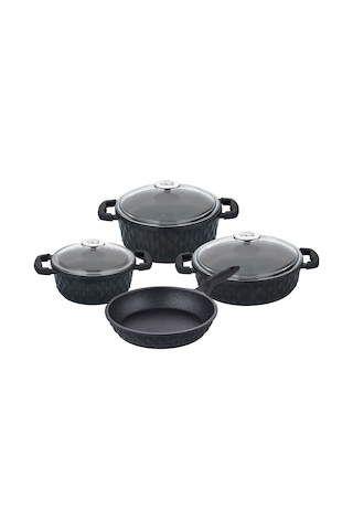 Taç Carabella Döküm 7 Parça Cam Kapak Tencere Seti Siyah