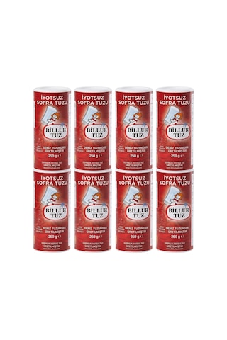 Billur Tuz İyotsuz 250 Gr Tuzluklu X 8 Adet