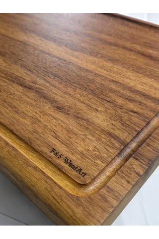 İroko Tek Parça Yekpare Masif Steak Board Oluklu Kesme Tahtası