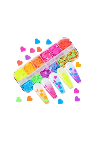 Renkli Kalpler Tırnak Süsleme Folyo Pulları Mix Nail Art