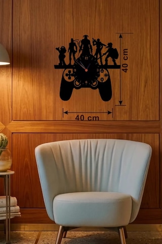 Mey Najmaddin Gamer Oyun Odası Dekoratif Duvar Saati - 40x40 Cm Lazer Kesim Ahşap Joystick Ve Oyun Karakterli Saat Naj Çok Renkli