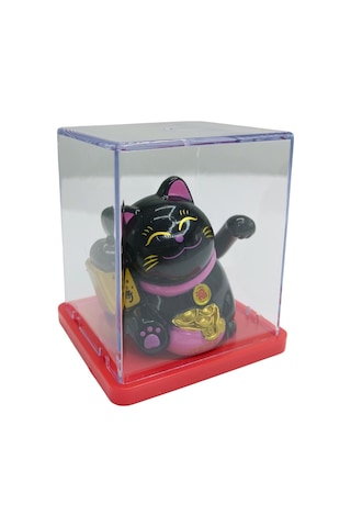 Maneki Neko El Sallayan Mini Şans Kedisi Siyah Solar Güneş Enerjili 5x5cm Y6syh06