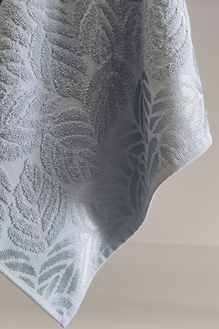 2'li Jakarlı Yaprak Desenli %100 Pamuk El Yüz Havlusu-50x90cm Acıkmavı Açık Mavi