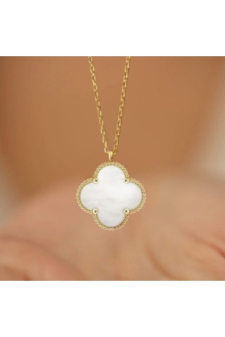 Altın Renk Beyaz Bijuteri Kolye Altın