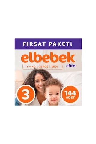 Elbebek Elite Bebek Bezi 3 Numara Midi Fırsat Paketi 144 Adet 4'lü