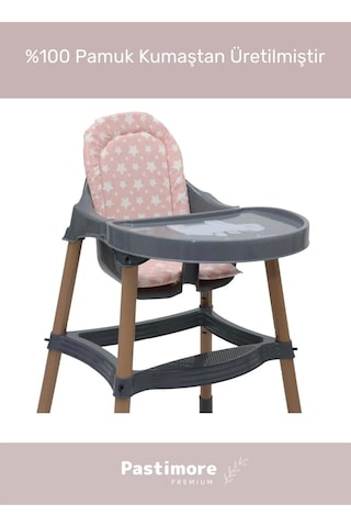 Premium Rahat Taşınabilir %100 Pamuk Pembe Lüx Mama Sandalyesi Minderi