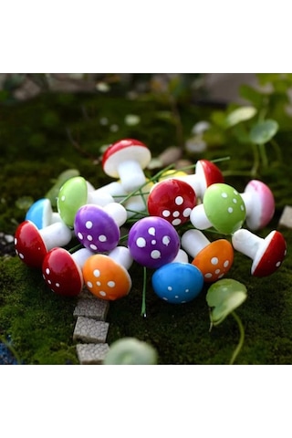 Karışık Renklerde Mantar Teraryum Minyatür Süsleme 10 Adet