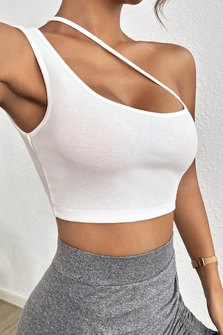 Epilons Zenvial Kadın Beyaz Tek Omuzlu Çapraz Askılı Crop Top Büstiyer Zenviall2