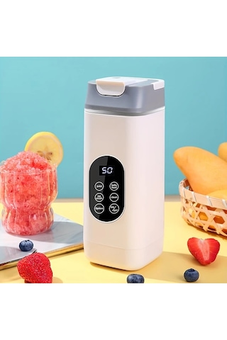 Elmpaly Beyaz Mini Usb Şarjlı Blender: 1500mah Pil, 4 Hız, Dijital Ekran, Otomatik Temizleme