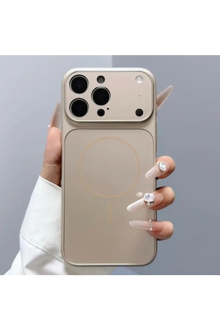 Apple İphone 15 Pro Uyumlu Magsafe Kılıf 17 Pro Max Kamera Görünümlü Lens Korumalı Kapak Altın